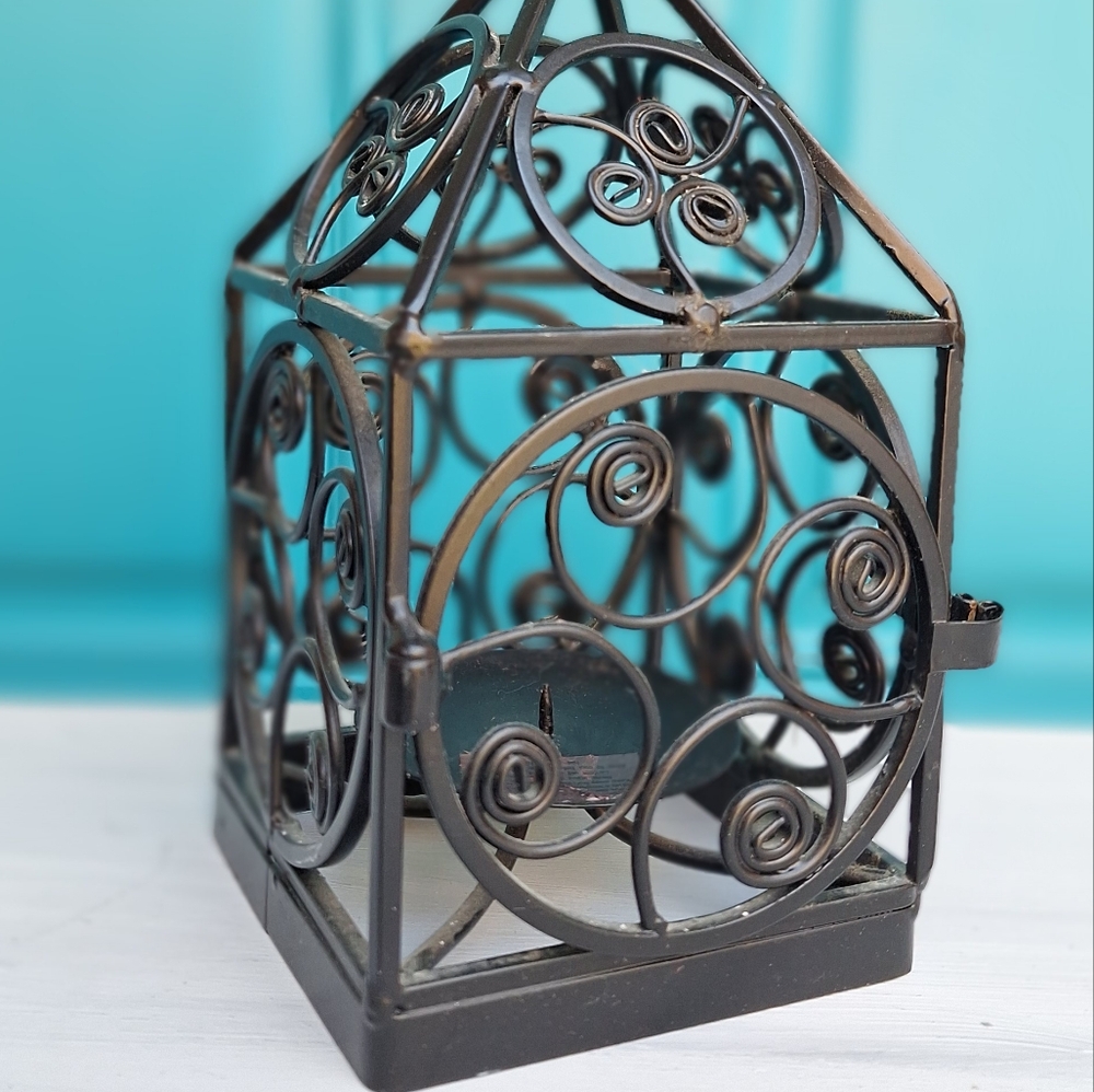 Metal Lantern for Candle Wrought Iron Medieval Gothic Baroque Ornate Scrollwork - Picture 4 of 17